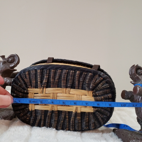 SOPHIE ANDERSON STRAW PURSE HANDBAG BLACK TAN BROWN LEATHER 2 STRAPS NWOT MEDIUM - Picture 10 of 14